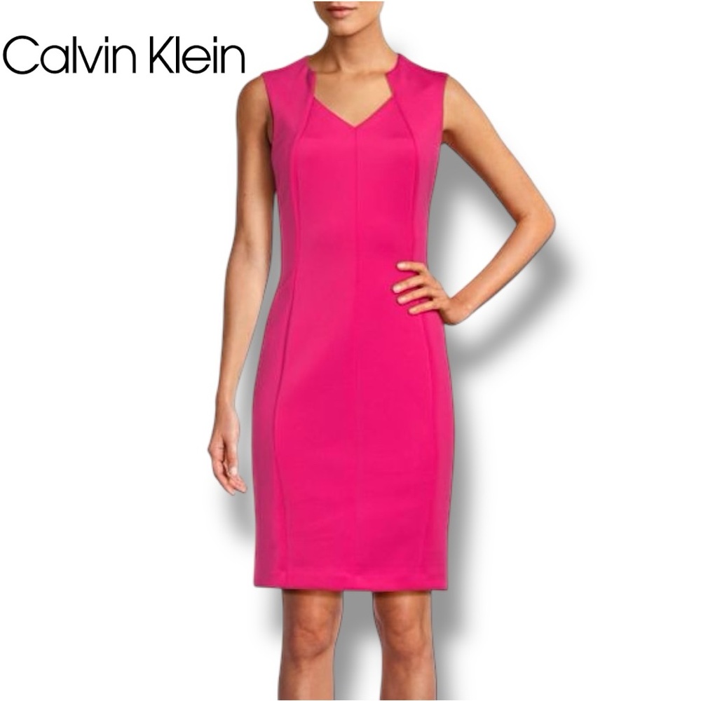 Calvin Klein Sweetheart Mini Sheath Dress Scuba Knit Sleeveless Hibiscus | 12